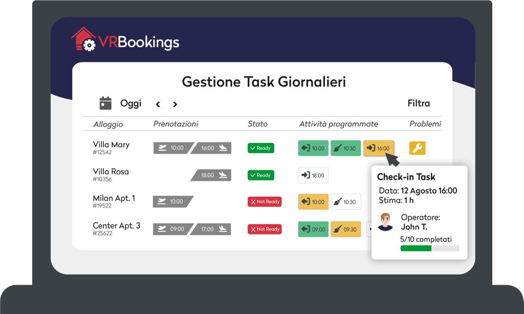Gestione Pulizie, Check-in e Check-out